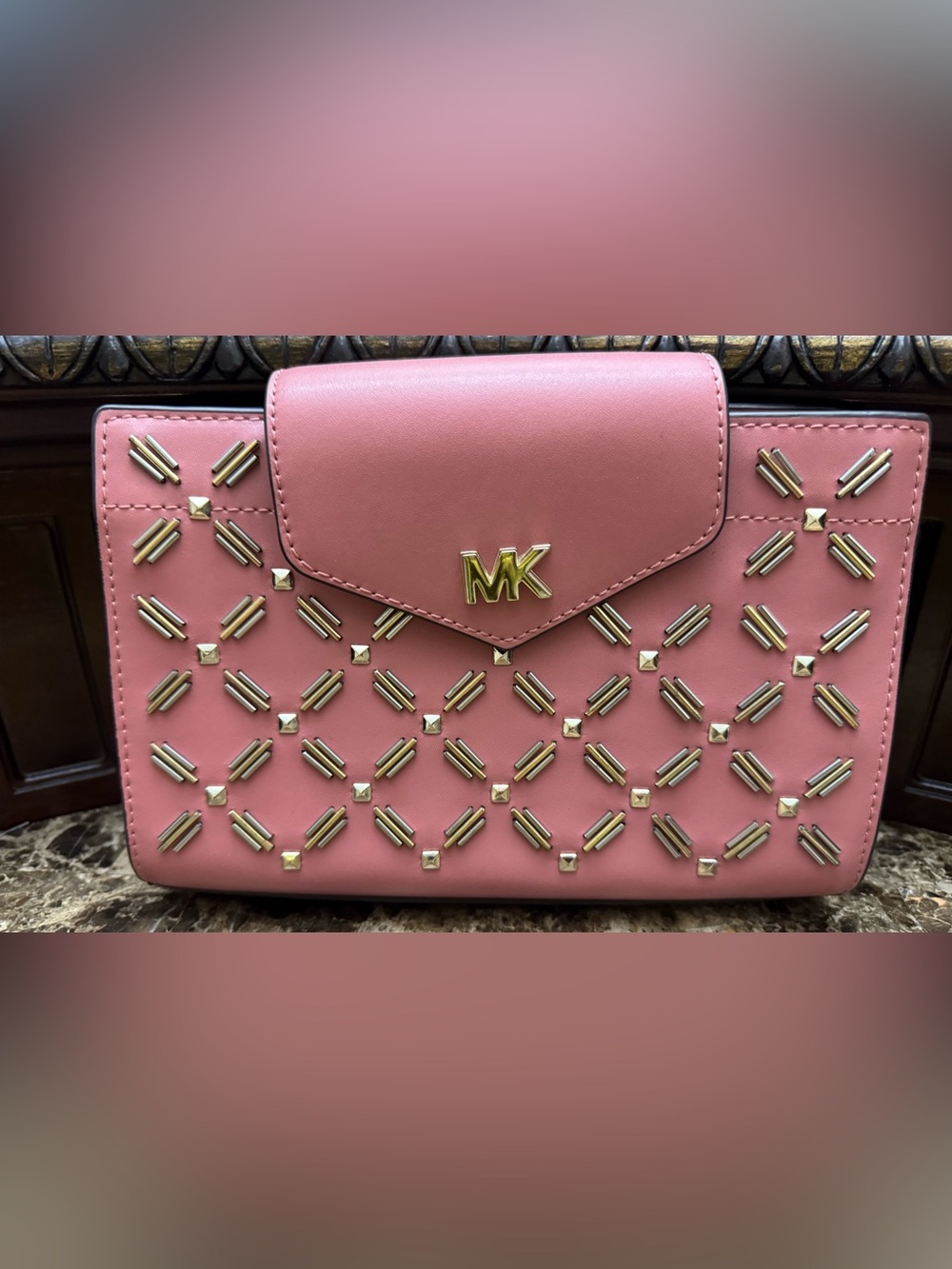 Michael Kors Rose Pink Studded Leather Crossbody